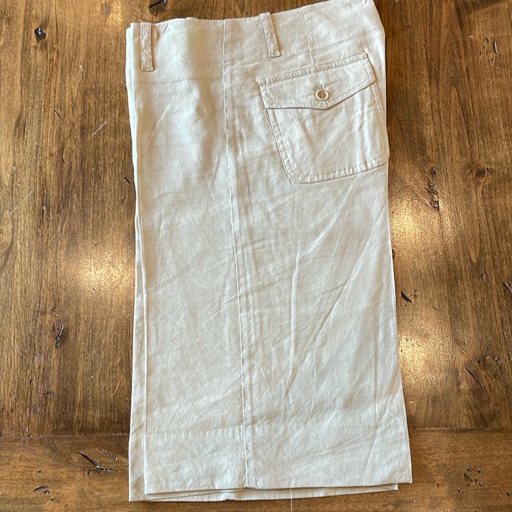 THEORY Khaki Linen Bermuda Shorts 0